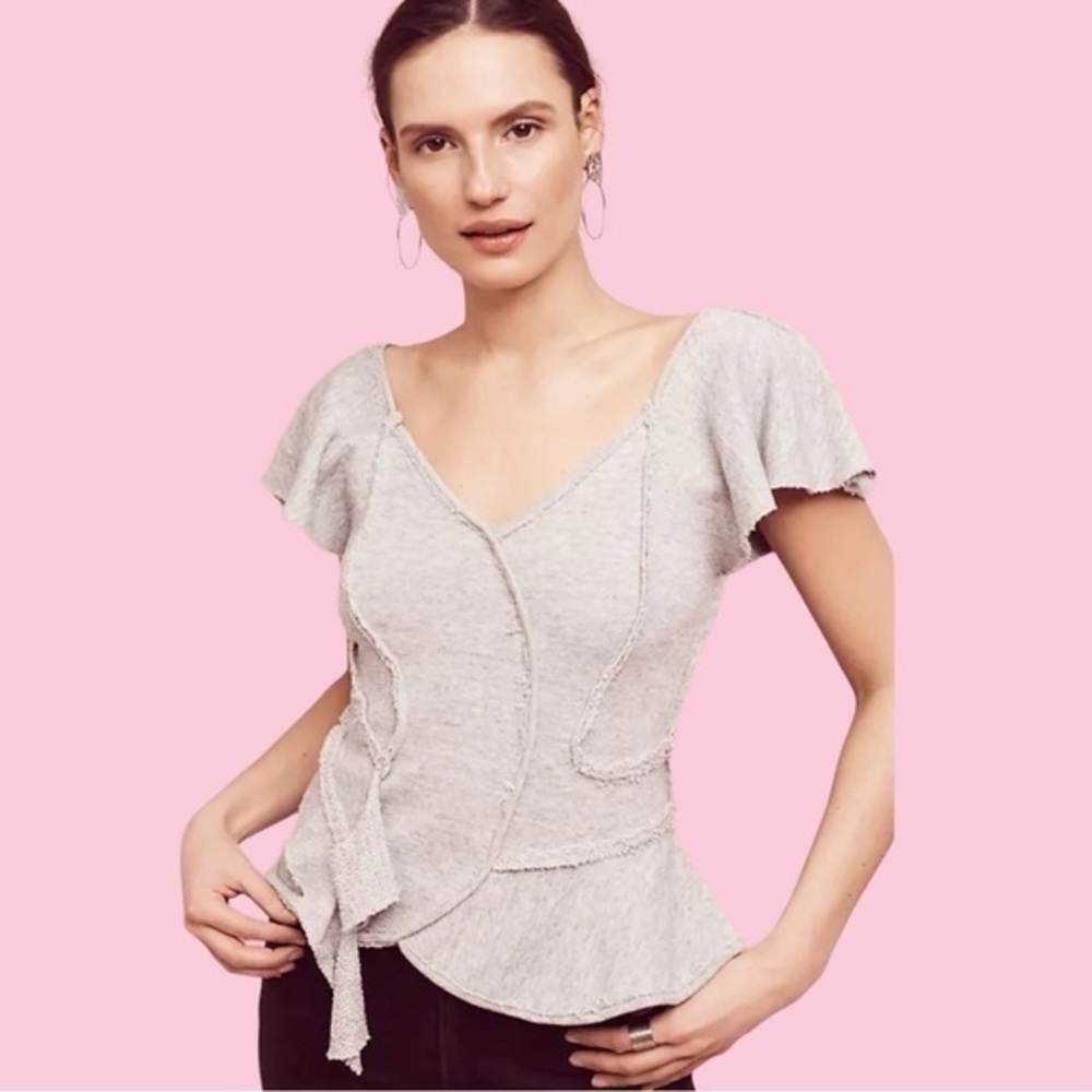 Anthropologie Deletta Ruffled Terry Peplum Top Gray Size Medium
